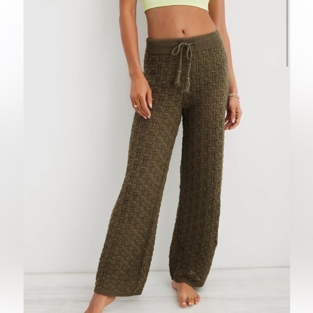 Aerie Cover Up cCrochet Swim Pant Size M Color Olive